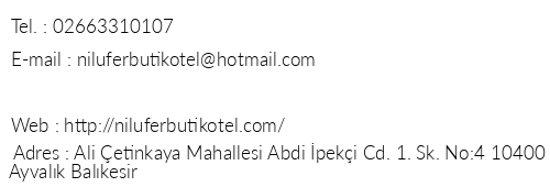 Nilfer Butik Hotel telefon numaralar, faks, e-mail, posta adresi ve iletiim bilgileri